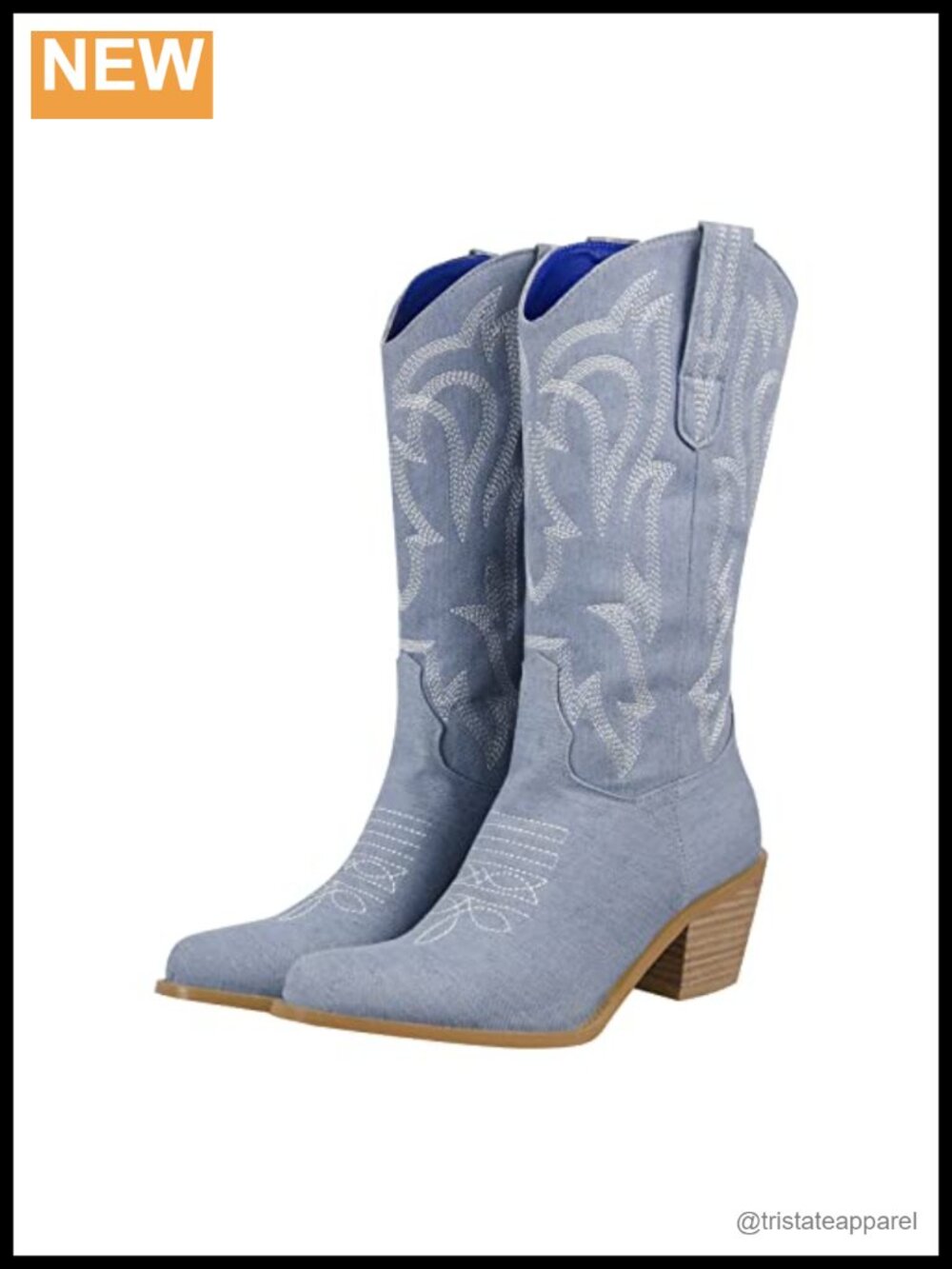 Women's Cowboy Boots Embroidered Pull On Mid Calf Wide Calf Western Booties